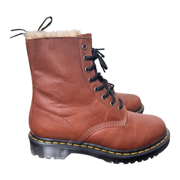 Dr. Martens Shoes - Dr. Martens Combat Boots 1460 Serena Women's Size 8 Faux Fur Lined Brown Leather